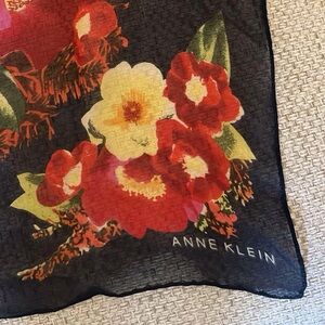 Anne Klein Navy Scarf with Red, Pink and Yellow Floral Design